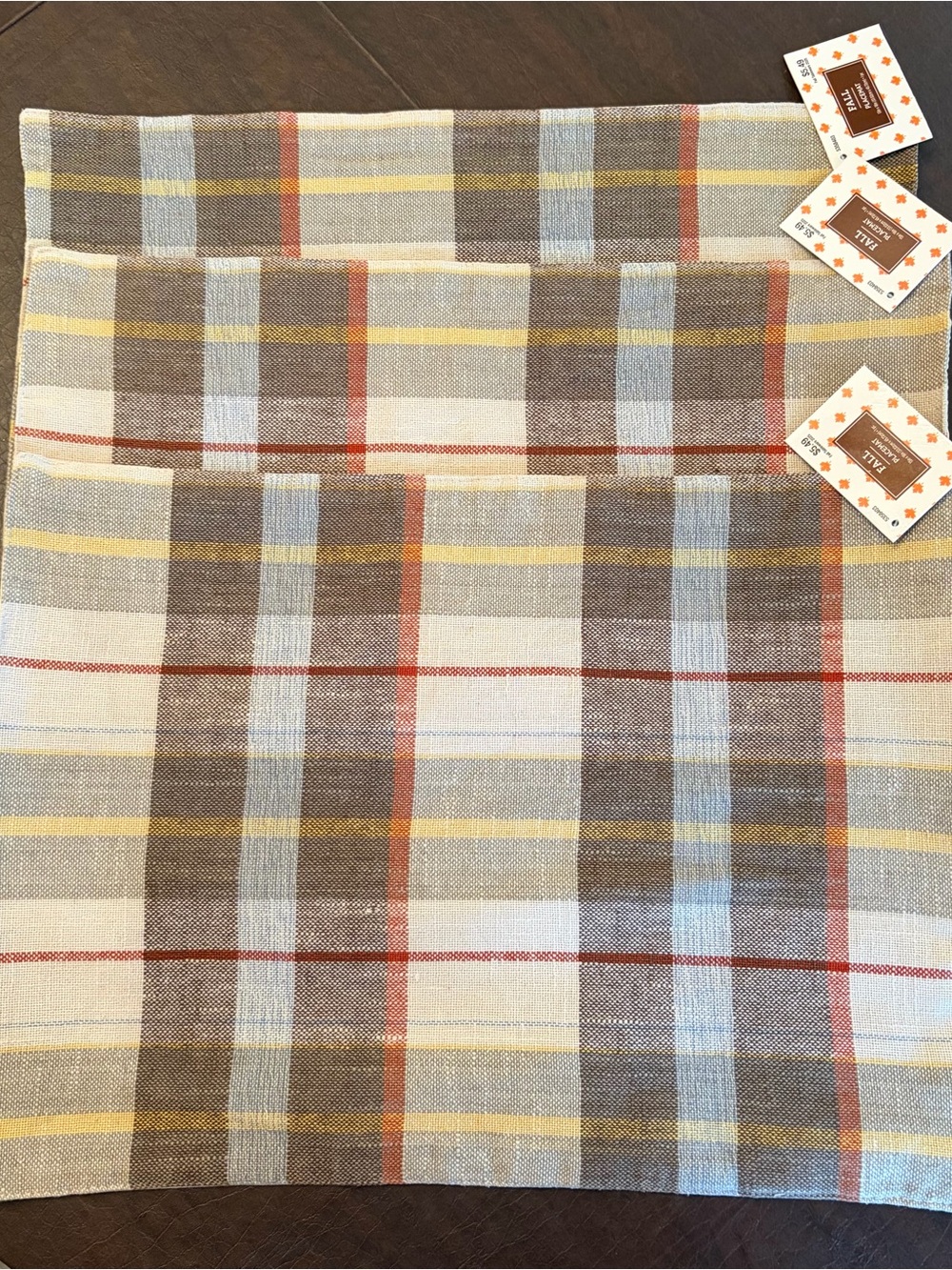 3 Plaid placemats- Brown, Cream & Yellow